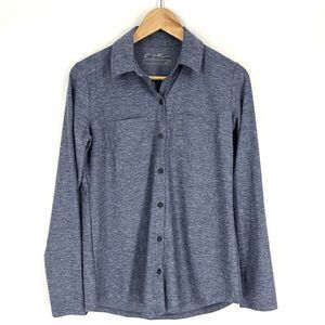 Eddie Bauer Shirt Size Small Womens Heather Blue Button Up Long Sleeve Knit